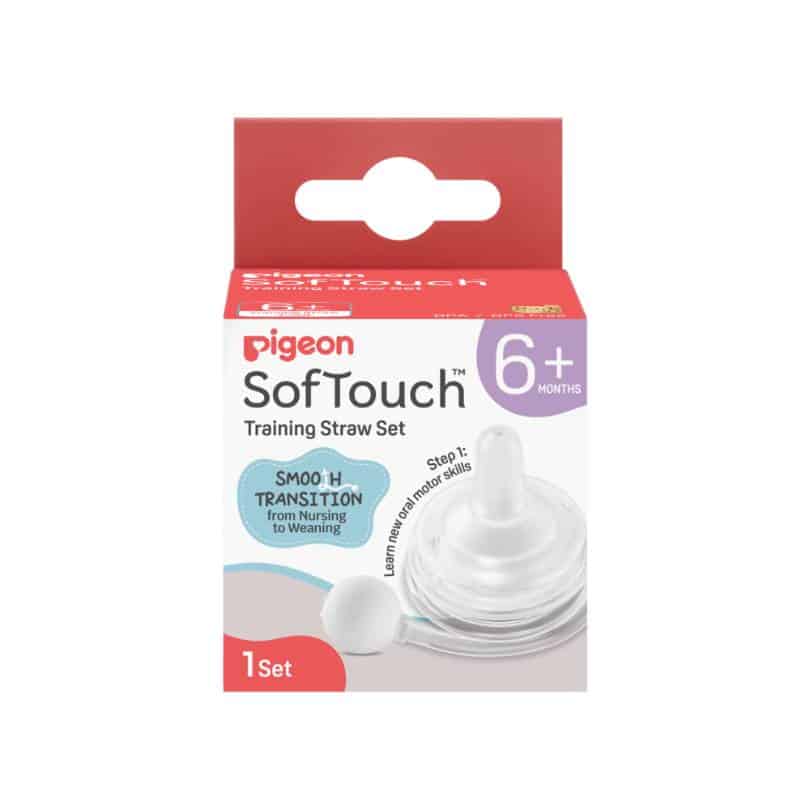 Pigeon Softouch Training Straw Set - Step 1 for 6+ months, featuring a clear straw and easy-to-hold design.