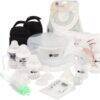 Tommee Tippee Microwave Sterilizer & Breast Pump Kit with bottles, accessories, and sterilizer container in a compact layout.