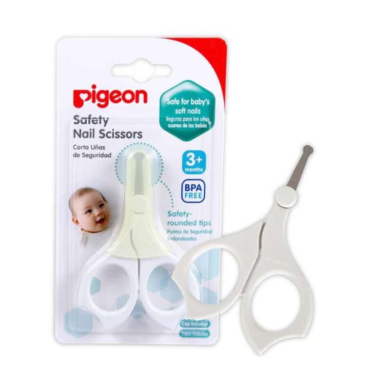 Pigeon Infant Nail Scissors with safety rounded tips, designed for babies 3 months and older, BPA-free.