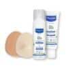 Mustela Cradle Cap Bundle includes foam shampoo and cream, along with a silicone scrubber for gentle cleansing.