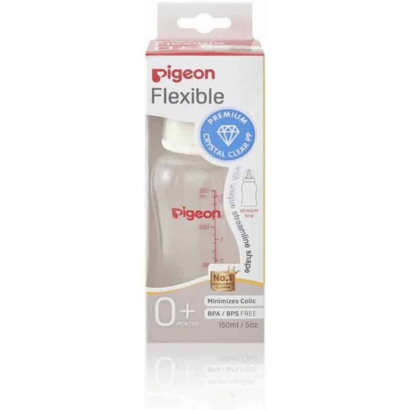 Pigeon Flexible Bottle Streamline 150ml in clear with a blue star design, featuring a unique streamlined shape.