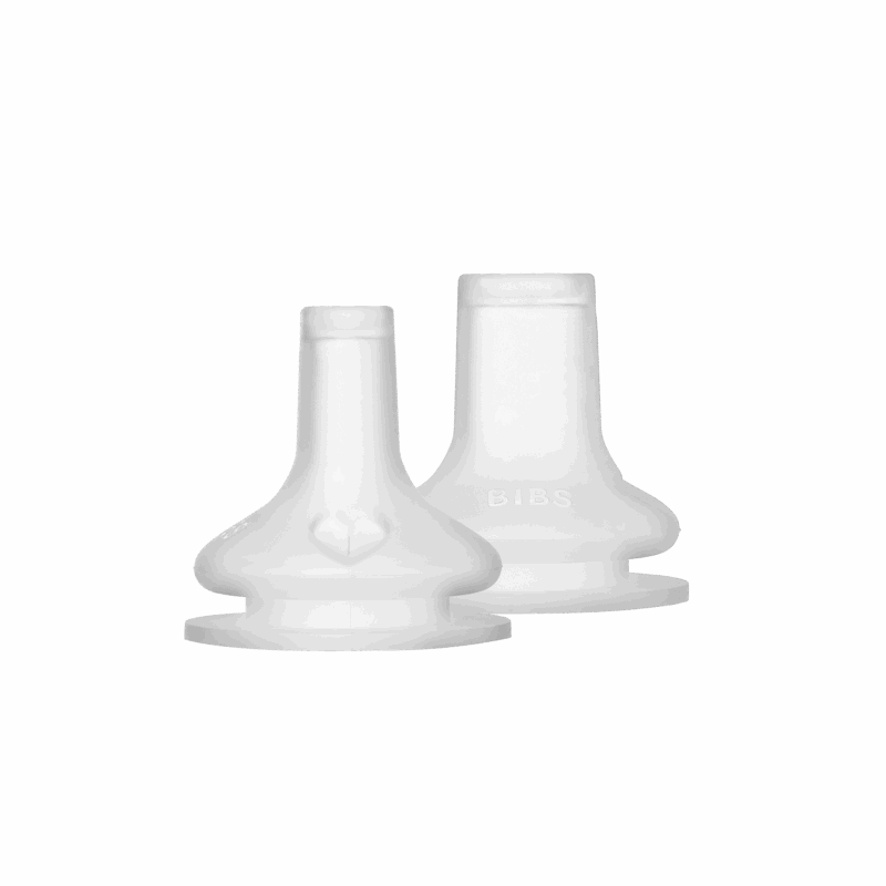 BIBS Baby Bottle Spout Silicone in white, featuring a unique design, sold in a convenient 2 pack.