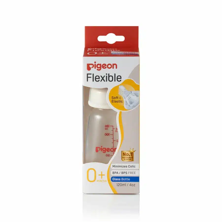 Pigeon – Flexible Glass Bottle With Peristaltic Nipple 120Ml — Pigeon – Flexible Glass Bottle With Peristaltic Nipple 120Ml