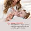Pigeon Flexible Curved Bottle 250ml in Beach color, held by a mother feeding her baby, promoting less air and more milk.
