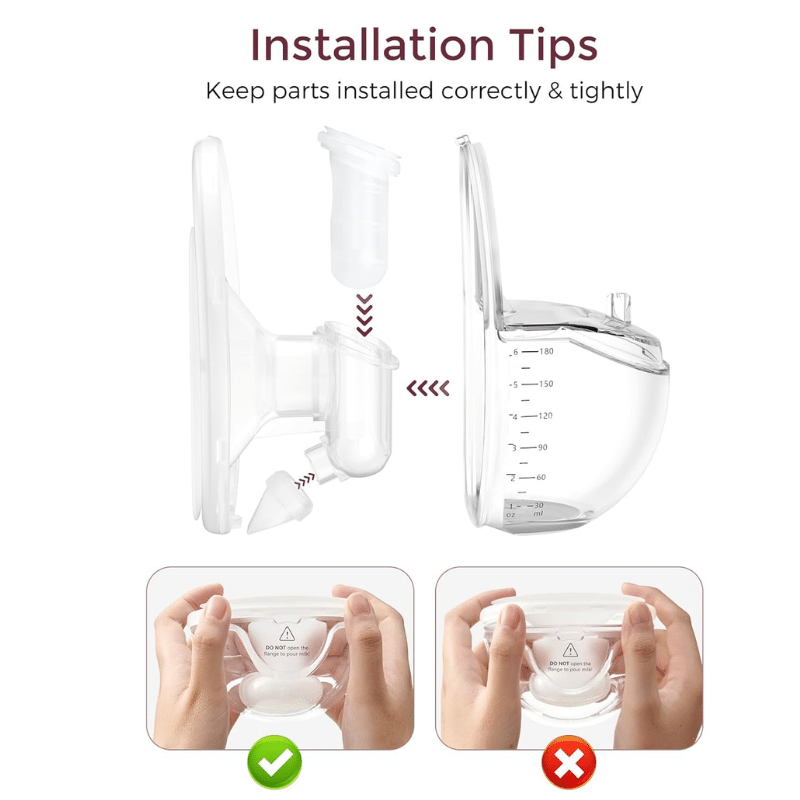 Momcozy M6 Full Set Collector Cup with installation tips, showing clear assembly instructions and parts.