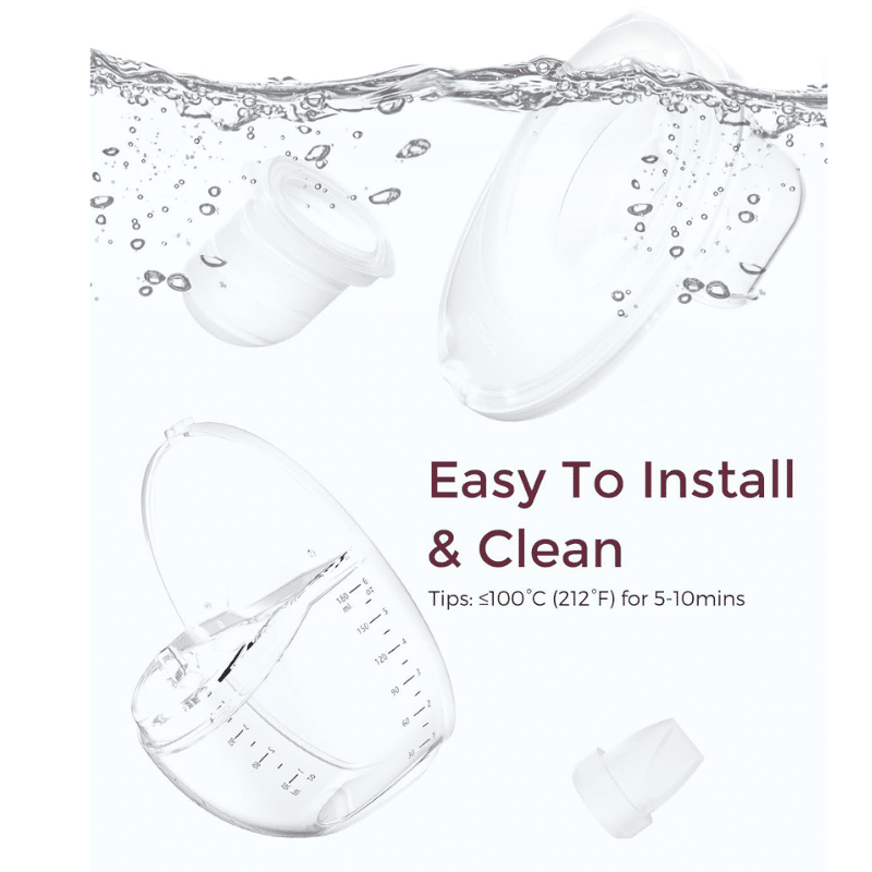 Momcozy M6 Full Set Collector Cup submerged in water, highlighting easy installation and cleaning features.