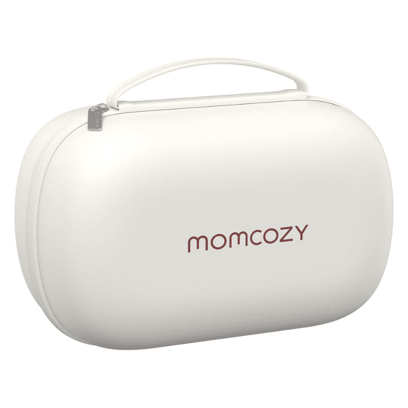 Momcozy Breast Pump Bag in white, designed to hold two hands-free wearable breast pumps with a sturdy handle.