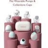 Momcozy Breast Pump Bag in white, designed to hold two wearable breast pumps, displayed with various pump models on pink