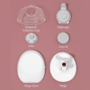Momcozy Milk Collection Container Set for M9-24mm featuring various components: breastmilk cup, diaphragm, valve, lid, and