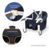 Momcozy Mtwml Portable High Chair in navy with T-shaped bodyshell and two rings on the handle for easy carrying.