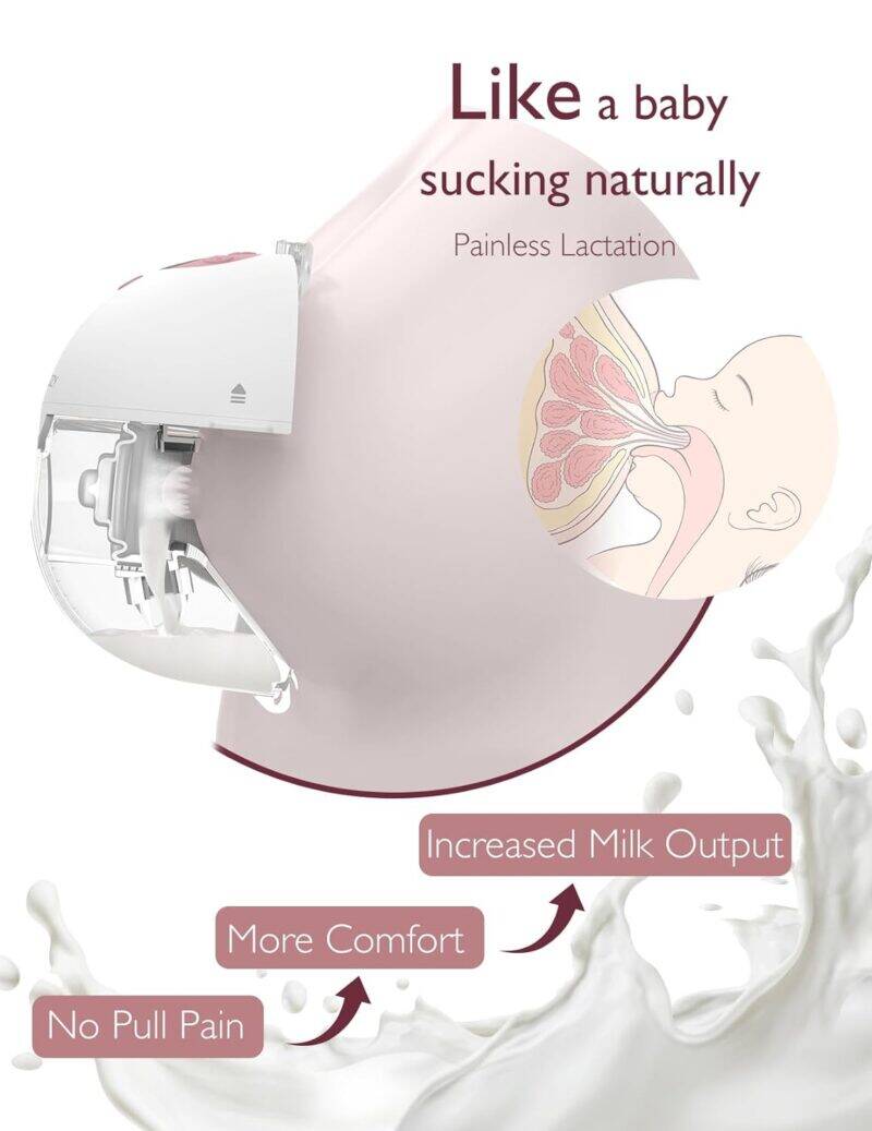 Momcozy Single Wearable Electric Breast Pump M5 in Cozy Red, showcasing a detailed view of the suction mechanism for comfort.