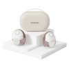 Momcozy M6 Double Wearable Hands-free Breast Pump in white and pink with a stylish storage case.