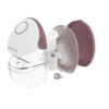 Momcozy M6 Double Wearable Hands-free Breast Pump in white and mauve, showing components and detachable parts for easy use.