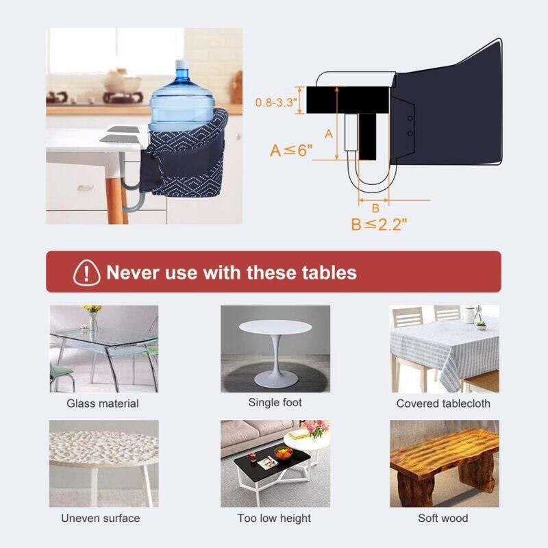 Momcozy Mtwml Portable High Chair detail showing compatibility warnings for various table types and surfaces.