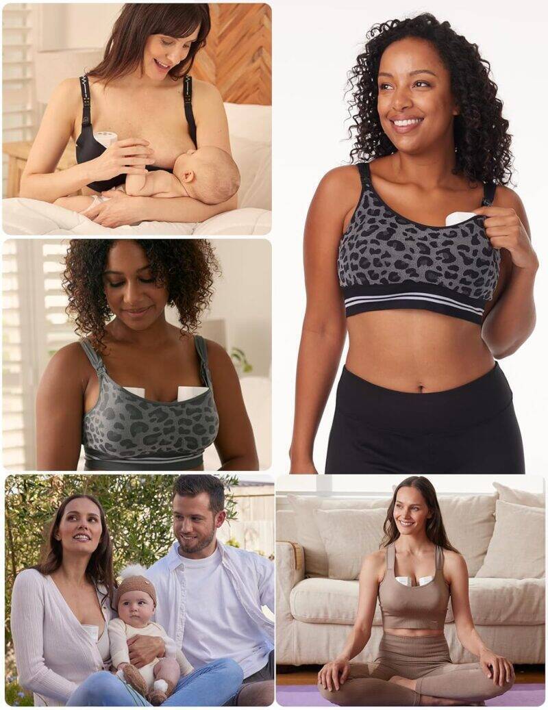 Momcozy Breast Pump S12 Double-Sealed showcased in various lifestyle settings with mothers using the pump and wearing