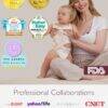 Momcozy Single Wearable Electric Breast Pump M5 in Cozy Red, shown in a lifestyle setting with a mother and baby.