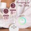 Momcozy Breast Pump S12 Double-Sealed with charging indicator, showing 100% battery and usage details in a cozy setting.