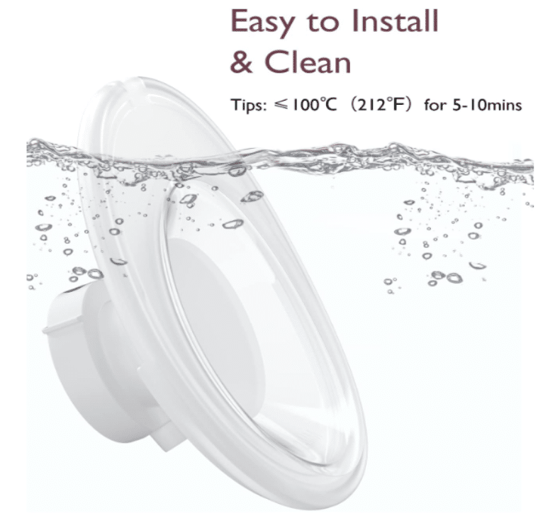 Momcozy Double-Sealed Flange for M5 Breast Pump, 24mm size, shown submerged in water to highlight easy cleaning feature.