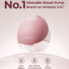 Momcozy Wearable Hands Free Mobile Flow Breast Pump M9 in pink, showcasing its sleek design and digital display.
