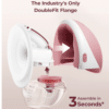 Momcozy M9 Double Wearable Breast Pump in pink and white, featuring a detachable DoubleFit flange for easy assembly.