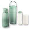 Momcozy On-the-Go Bundle with portable milk warmer and cooler in green, featuring a digital temperature display.