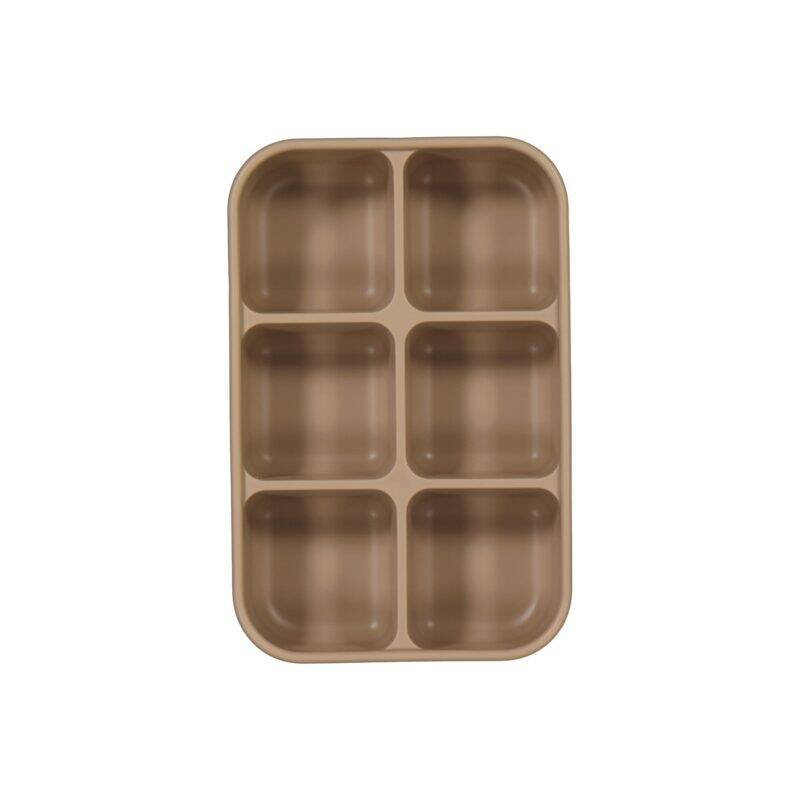 Maccie taupe freezer tray with six compartments, perfect for organizing snacks and meals.