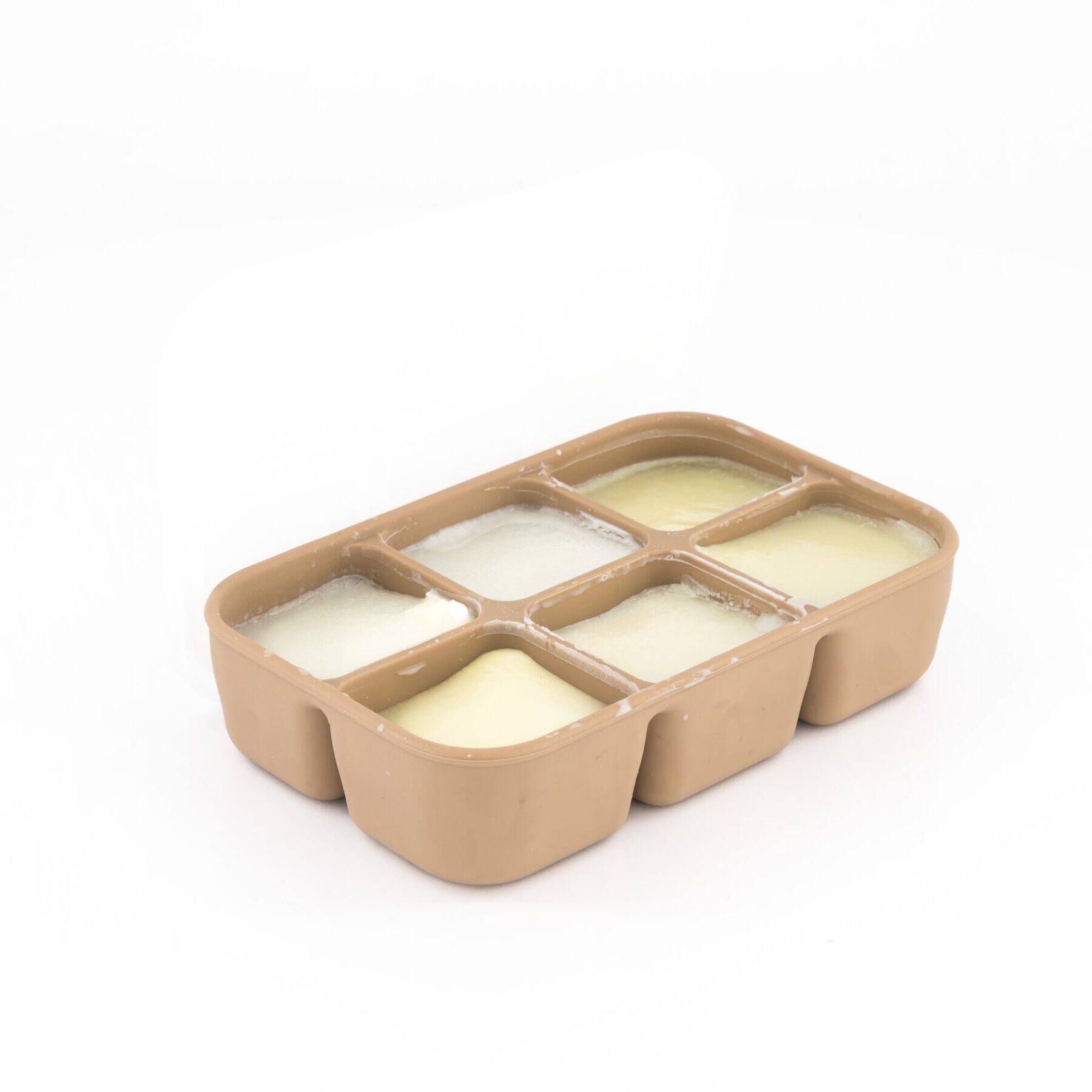 Maccie taupe freezer tray with six compartments, designed for easy food storage and organization.
