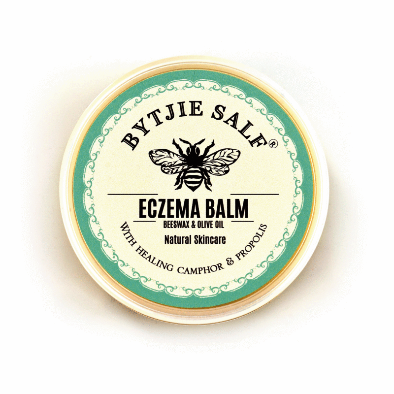Bytjie Salf Eczema Balm 50ml, natural skincare with beeswax and olive oil, featuring healing camphor and propolis.