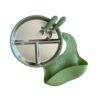 Junary Little Gripper Starter Kit in green, featuring a divided stainless steel plate and matching utensils with a grip