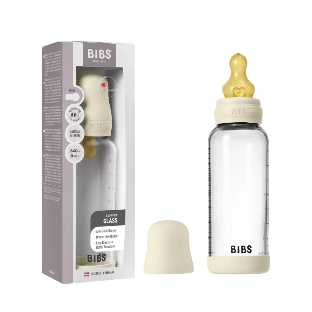 BIBS Glass Baby Bottle Round Latex 1 pack 240ml Medium Flow