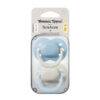 Tommee Tippee Newborn Soother 0-2M 2Pk in blue and white, featuring orthodontic silicone design for tiny mouths.