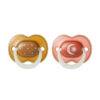 Tommee Tippee Night Glow Soother 18-36M 2Pk in orange and peach with star and moon designs.