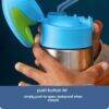 b.box 350ml insulated bottle in ocean breeze with a push-button lid, showcasing a hand holding the bottle.