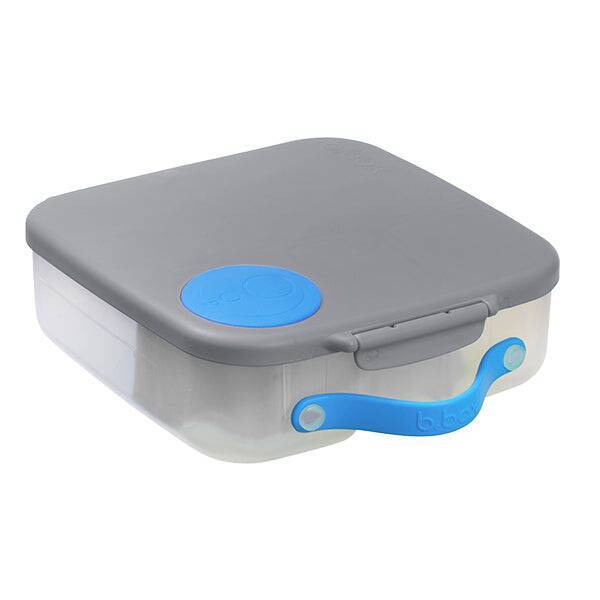 b.box lunchbox in blue slate with a grey lid and blue handle, designed for on-the-go meals.