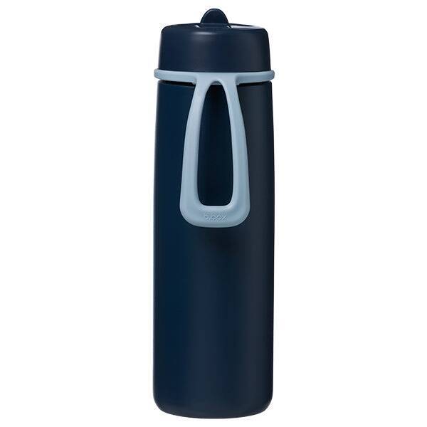 b.box 690ml insulated flip top bottle in midnight blue with a light blue handle, perfect for keeping drinks cold.