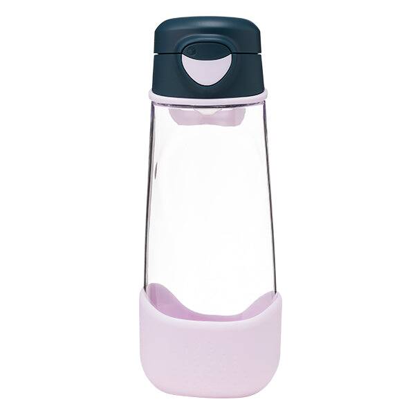 b.box 600mL sport spout bottle in indigo rose with a secure flip-top lid and ergonomic grip.