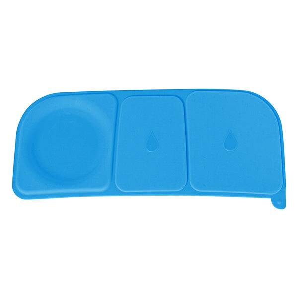 b.box lunchbox in blue slate featuring three compartments and a round section for dips or snacks. Ideal for on-the-go meals.