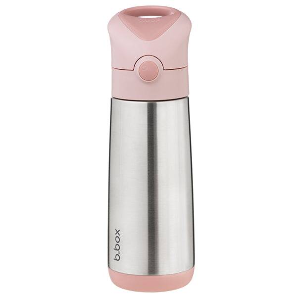 b.box 500ml insulated drink bottle in blush crush with a sleek stainless steel body and a secure flip-top lid.