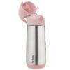 b.box 500ml insulated drink bottle in blush crush with a flip-top lid and straw, showcasing sleek stainless steel design.