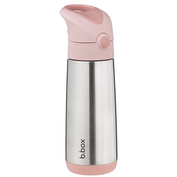 b.box 500ml insulated drink bottle in blush crush with a stainless steel body and a pink lid.