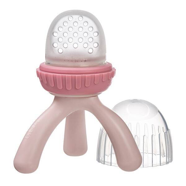 b.box Silicone Fresh Food Feeder in blush with a clear top and tripod base, designed for safe feeding of solids.