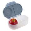 b.box snackbox in blue slate with a red apple inside, featuring two compartments for snacks on the go.