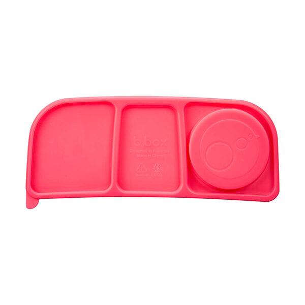 b.box lunchbox in blush crush featuring three compartments and a round container for snacks or dips.
