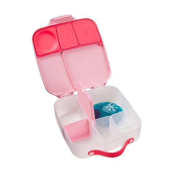 b.box lunchbox in blue slate and blush crush with multiple compartments and a secure handle for on-the-go meals.