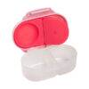 b.box snackbox in blue slate and flamingo fizz, featuring two compartments with a clear base for easy visibility.