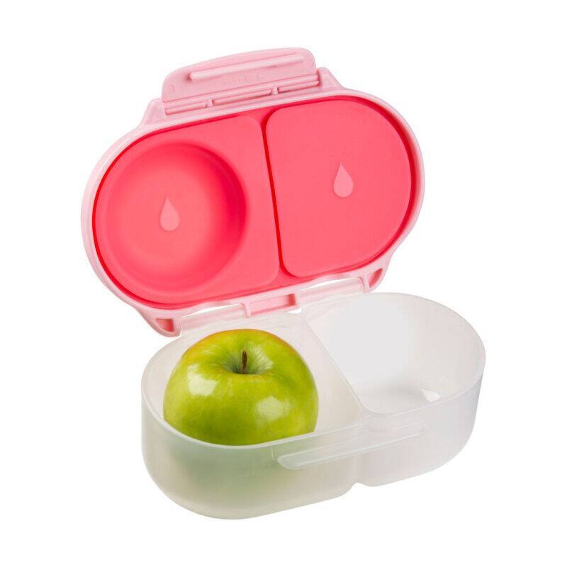 b.box snackbox in blue slate with pink compartments, featuring a green apple in one section. Ideal for on-the-go snacks.