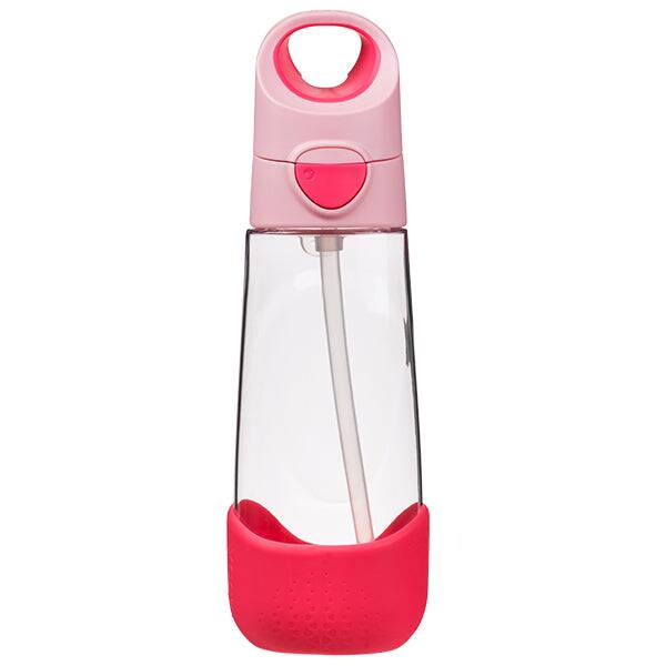 b.box 600ml Tritan drink bottle in Flamingo Fizz with a pink lid and red base, featuring a built-in straw.