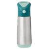 b.box 500ml insulated drink bottle in emerald forest with a sleek stainless steel body and a turquoise lid.