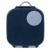 b.box lunchbox in blue slate with a round gray lid feature, designed for on-the-go meals and snacks.