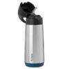 b.box 500ml insulated drink bottle in stainless steel with a black lid and straw, showcasing a sleek design.